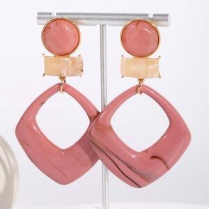Elegant Pink and Gold Geometric Earrings